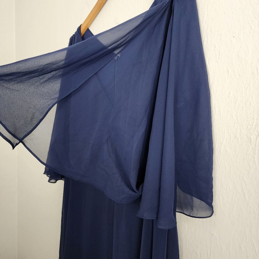 After Six Style 1565 Midnight Navy V-Neck Split Sleeve Chiffon Maxi Dress NWT 18 - Picture 4 of 12